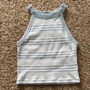 American Eagle Outfitters Blue and White Ribbed Tank